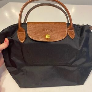 Longchamp Black Tote with Brown Accents